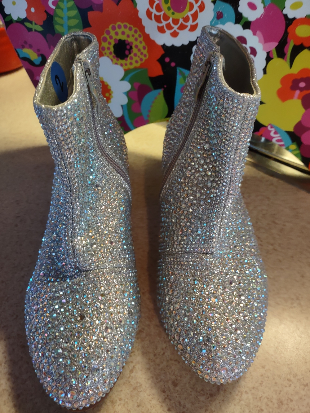 Forever Link Size 2 Girls Silver Rhinestone Block Heeled Ankle Boots Iceberg 12K